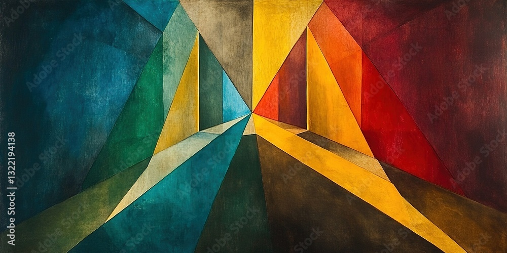 Poster colorful geometric shapes creating a dynamic visual path in an abstract artwork