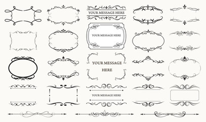 Set of vintage frames and borders.  Decorative floral ornament. Typographic design elements set. Labels and badges. Vector design..eps
