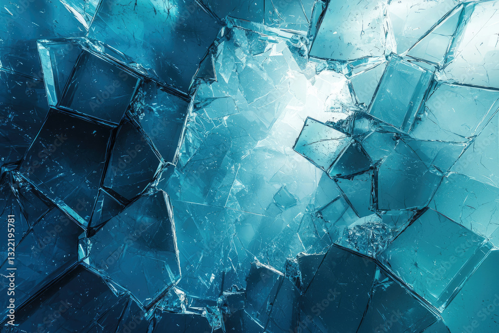 Poster shattered teal ice fragments create a mesmerizing abstract background.