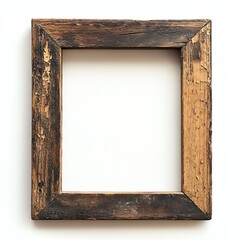 Fototapeta premium Rustic Wooden Picture Frame with Distressed Look Against White Background