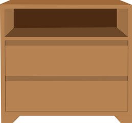 A wooden nightstand with a drawer and a shelf. The nightstand is empty.wooden cabinet vector illustration isolated on white background