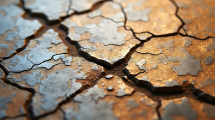 Cracked Metallic Earth Texture Grunge Close-Up | Dry Ground Rust and Corrosion Weathered Surface