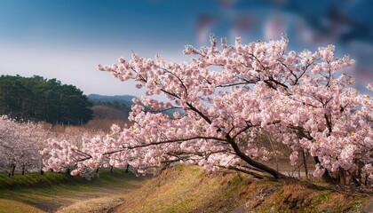 Pink Blooms of Spring Vibrant Cherry Blossoms Paint the Scene, Bathed in Soft Light and a Gentle Breeze, Blending Delicate Beauty with Natures Rebirth.