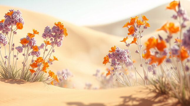 Fantastical Trumpet-Shaped Flowers Amidst a Tranquil Desert Landscape.