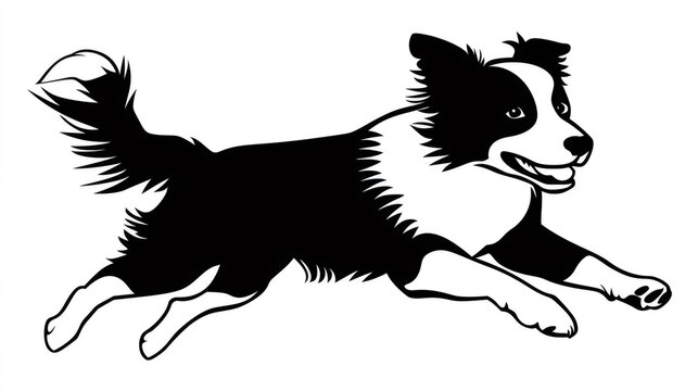 Border collie running happily in dynamic vector style silhouette