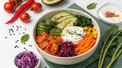 Vibrant close-up of a nutritious meal showcasing fresh ingredients.