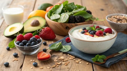 Vibrant probiotic composition in a balanced diet for health and wellness.