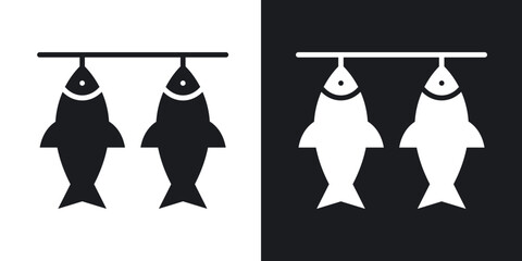 Dried fish icons in solid black and white collection