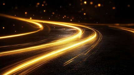 Radiant golden light traces a sinuous path through darkness