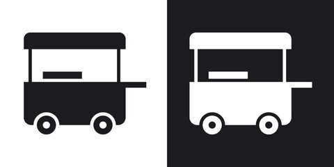 Food cart icons in solid black and white collection