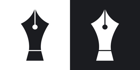 Fountain pen icons in solid black and white collection
