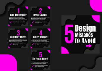 Creative professional 5 carousel design with 1 layout black and pink combination. Also modern and clean color added. © MDZakirul
