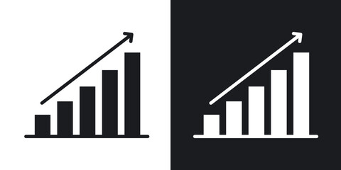 Growth chart icons in solid black and white collection