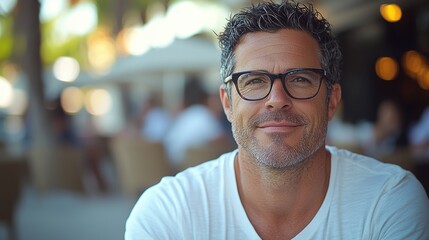 Obraz premium A man wearing glasses and a white shirt is smiling