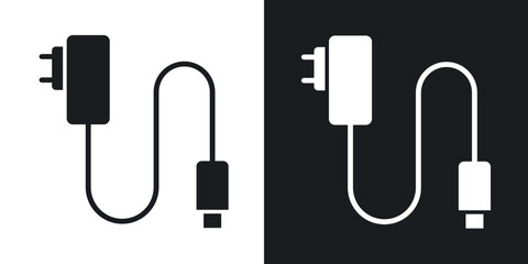 Mobile charger icons in solid black and white collection