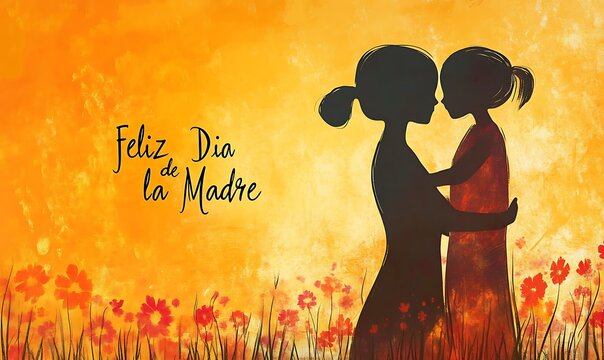 A mother and daughter hugging in a field of flowers - Powered by Adobe