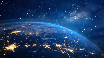 The Earth is lit up with lights and stars