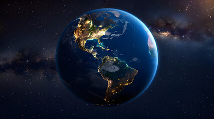 Fototapeta premium A blue and white planet with a dark spot in the middle