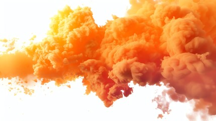 Orange Smoke Plume Rising Upwards on White Background for Graphic Design