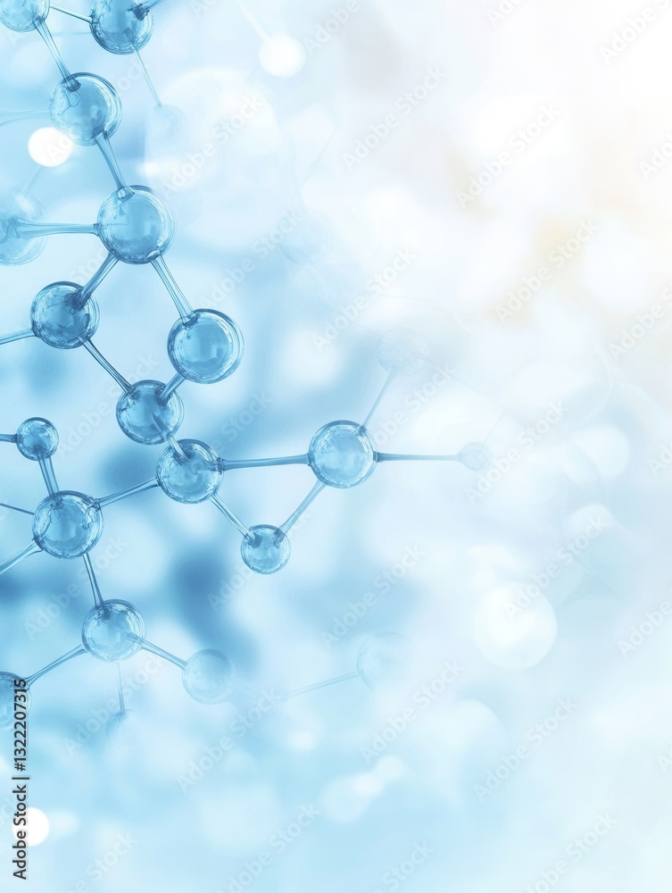 Fototapete abstract molecular structure in light blue and white with soft gradient background for scientific pr