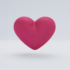 3D render of a pink clay heart in front view, resembling plasticine,
