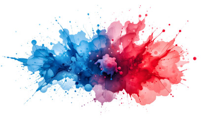 A vibrant and artistic watercolor splash blending red and blue hues on a white background, symbolizing creativity and inspiration, isolated with clean edges, perfect for artistic and design-themed pro