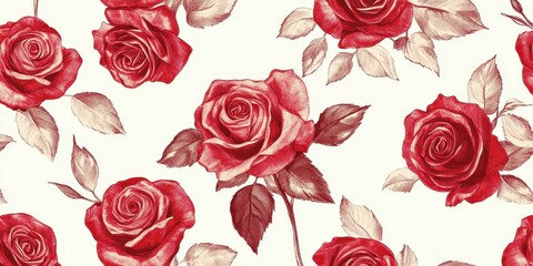 Obraz premium Artistic red roses with their leaves depicted on a white backdrop