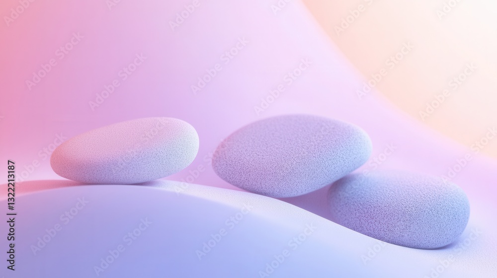 Fototapete minimalistic zen-inspired arrangement featuring smooth pebbles on a pastel gradient background empha