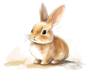 Obraz premium Adorable fluffy bunny sitting on a white background in watercolor style
