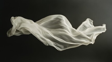 Naklejka premium An ethereal white fabric gracefully winds suspended, set against a dark background, evoking elegance and serene sophistication.
