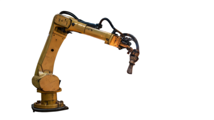 Industrial Welding Robot and Worker in Protective Gear Isolated on White Background as Transparent. PNG. AI GENERATED