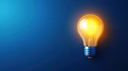 A glowing light bulb emits a soft yellow light, symbolizing innovation and creativity against a clean, dark background.