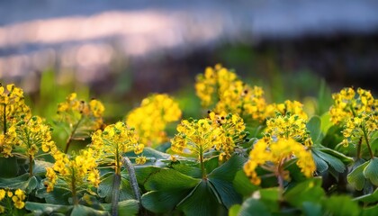 Chrysosplenium alternifolium in Spring Bloom A Vibrant Explosion of Natures Radiance, Illuminating the Forest Floor with Gold and Green Hues. In case of short title length Chrysosplenium