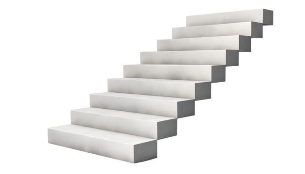 An architectural rendering showcasing a clean, modern flight of stairs. Its minimalist design represents upward movement, opportunity, and overcoming obstacles.