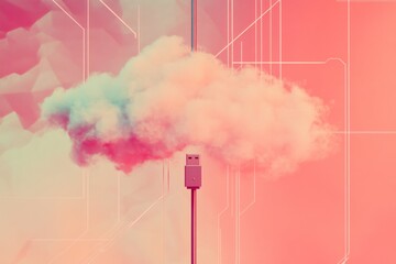 Surreal usb cloud with geometric abstract background