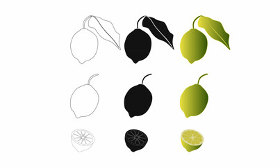 A collection of lemon vector illustrations in outline, silhouette, and colored styles. Perfect for food, botanical, and citrus-themed designs, packaging, and prints