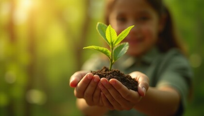 A woman holds a plant in her hands