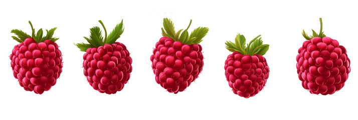 Fresh ripe red raspberries isolated on white background