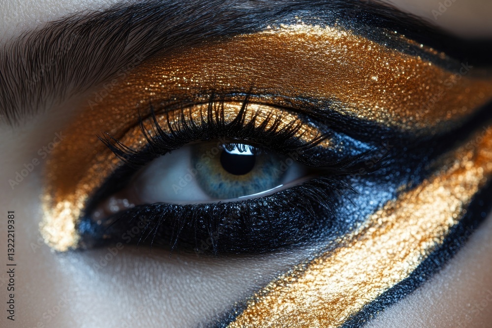Poster creative makeup application showcasing bold glitter and striking colors for artful expression in a c