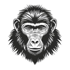 Obraz premium Majestic Ape Portrait: A detailed, stark, monochrome illustration of an ape's face, with a deep and thoughtful gaze, displaying its features. The image has a powerful and evocative atmosphere.