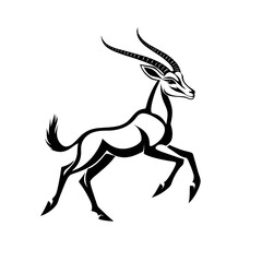 Obraz premium Graceful Gazelle Silhouette: A striking black and white silhouette of a gazelle in full stride, capturing the animal's elegance and agility against the backdrop. 