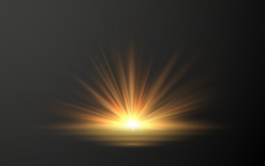 Bright flash effect with rays and glare. Light light blur effect. Vector illustration