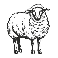 Obraz premium Monochrome Sheep Illustration: A charming monochrome illustration of a sheep, showcasing its fluffy wool and endearing features.