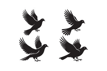 Flying Dove Silhouettes Bird Clipart Peace Symbol Vector Illustration