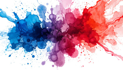 A colorful watercolor splash featuring bold red and blue tones blending seamlessly on a white background, representing artistic freedom and creativity, isolated with a precise clipping path, ideal for