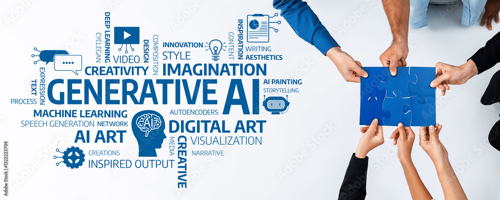 Fototapete a vibrant representation of hands collaborating on generative ai concepts, showcasing creativity and