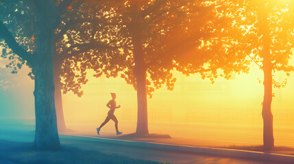 Fototapeta premium A woman is running in a park