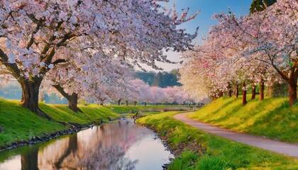 Beautiful cherry blossom trees in full bloom