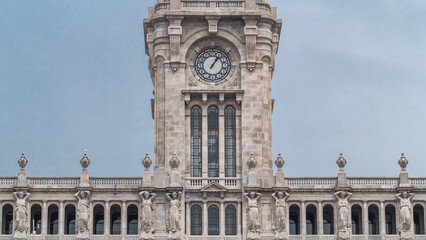 Town Hall building Camara Municipal do Porto timelapse hyperlapse on Liberdade Square, Porto, Portugal