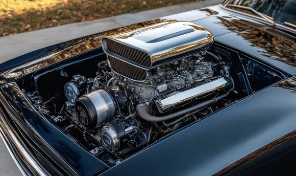 Classic Car Engine Bay: A Detailed Close-Up